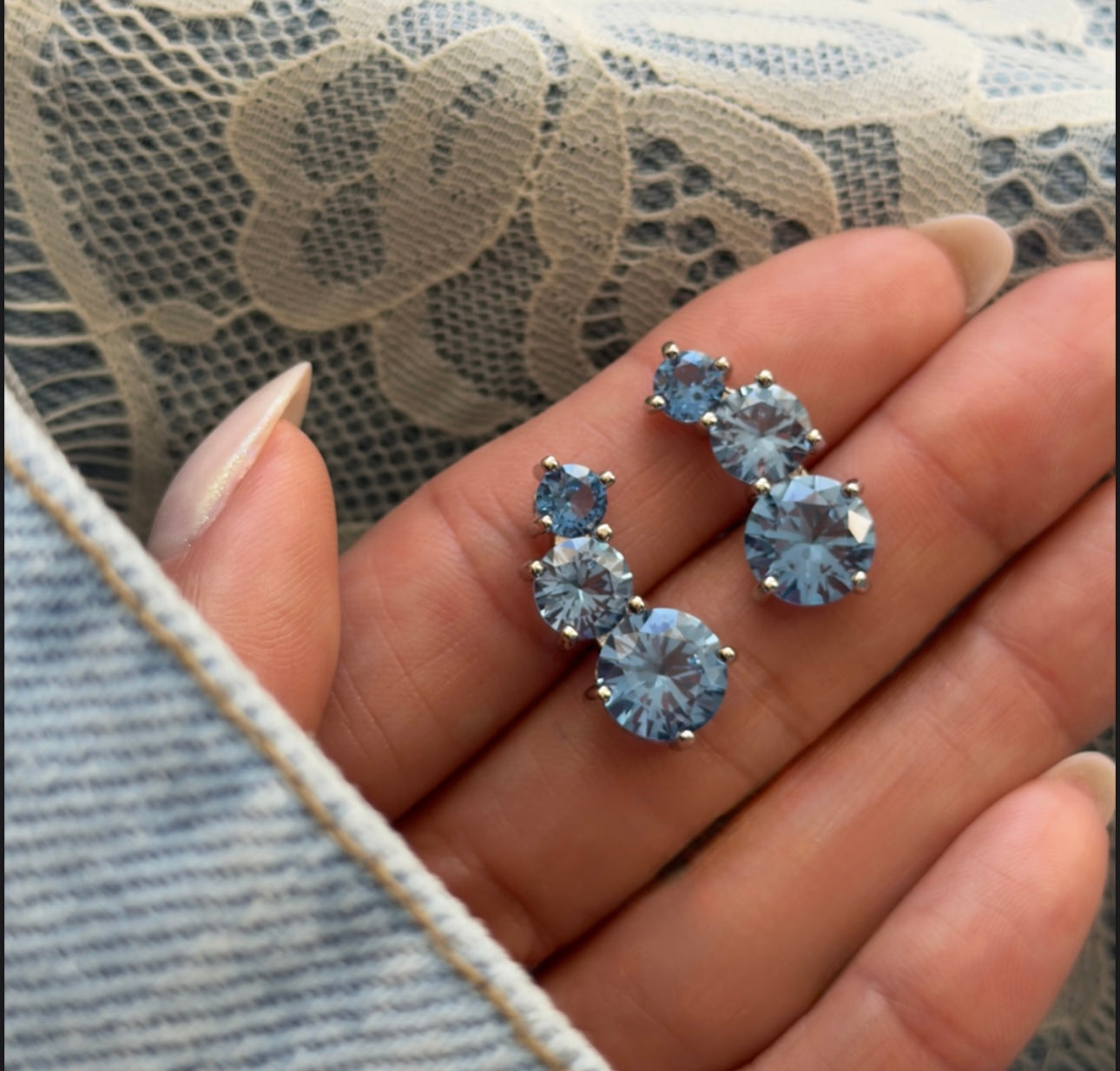 Ear Cuff 3 Pedras Azul Jeans